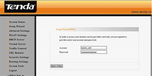 Tenda DSL Login Information